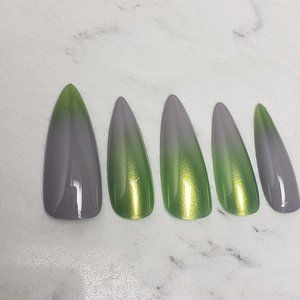Grey green shimmer ombre Custom Gel Press on Nails Handmade 20pc set
